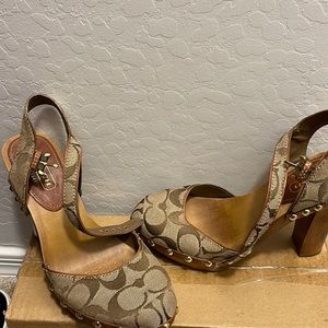 Coach Monogram wood heels.